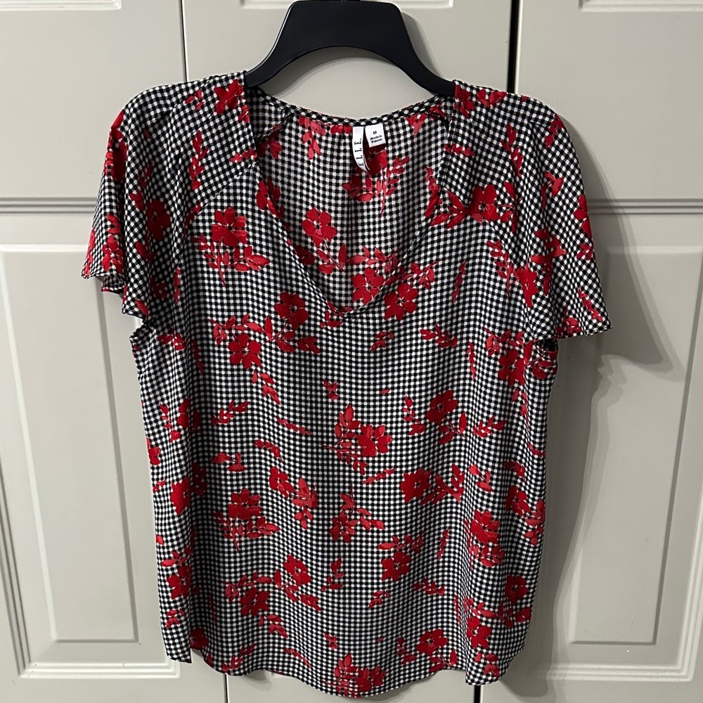 Elle Red Floral Black Checkered Blouse (4)
